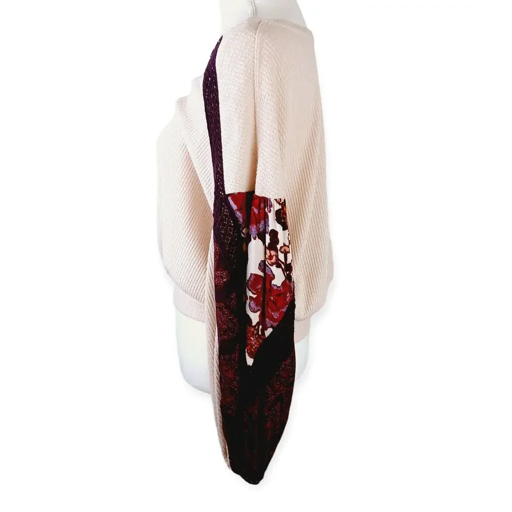 Free People SZ S Casual Clash Top Pink Burgundy Balloon Sleeve Thermal BOHO $88